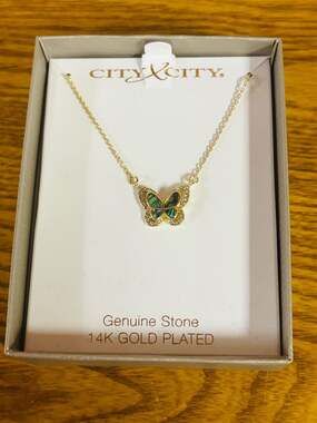 City x City 14K Gold Plated Butterfly Necklace with Genuine Stone
